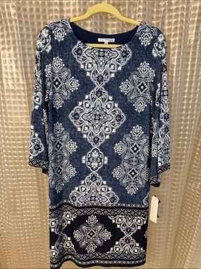 Studio One Navy & White Medallion Print Dress